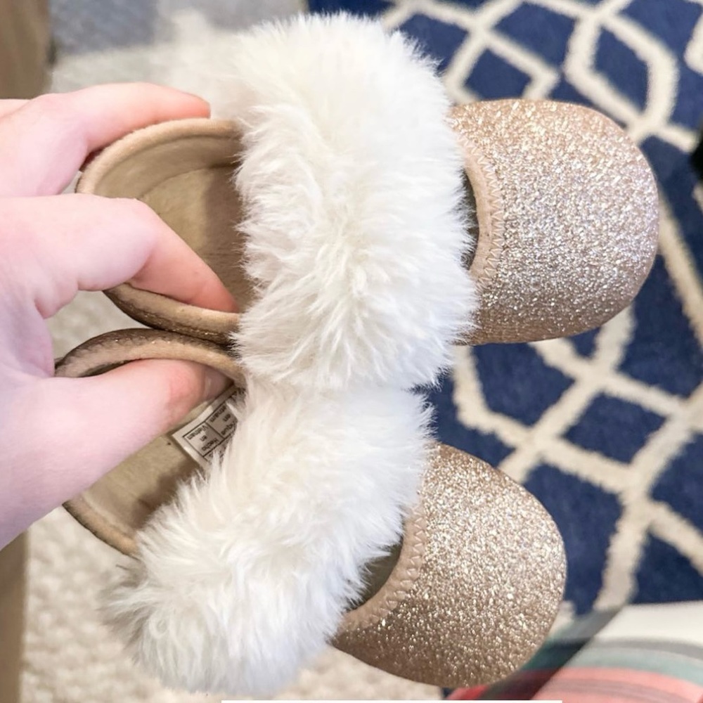 UGG Furry Lined Gold Glitter Ballet Flat Slippers